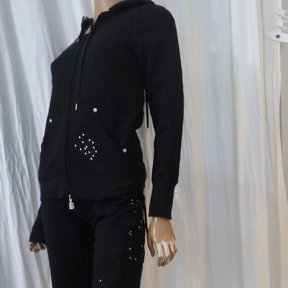NWT BCBG sz SM MED LG XL BLK ON BLK APPLIQUE 100% COTTON 2 PIECE TRACKSUIT - Picture 13 of 16